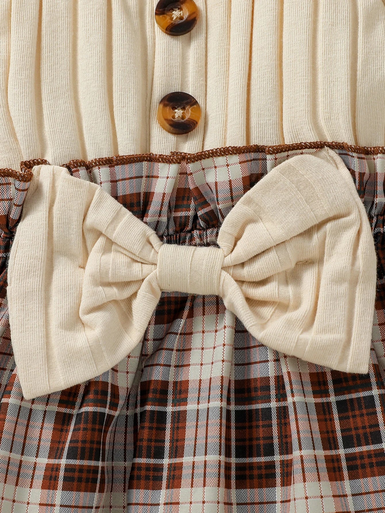 Baby Girls Long Sleeve With Bow Plaid Fahion