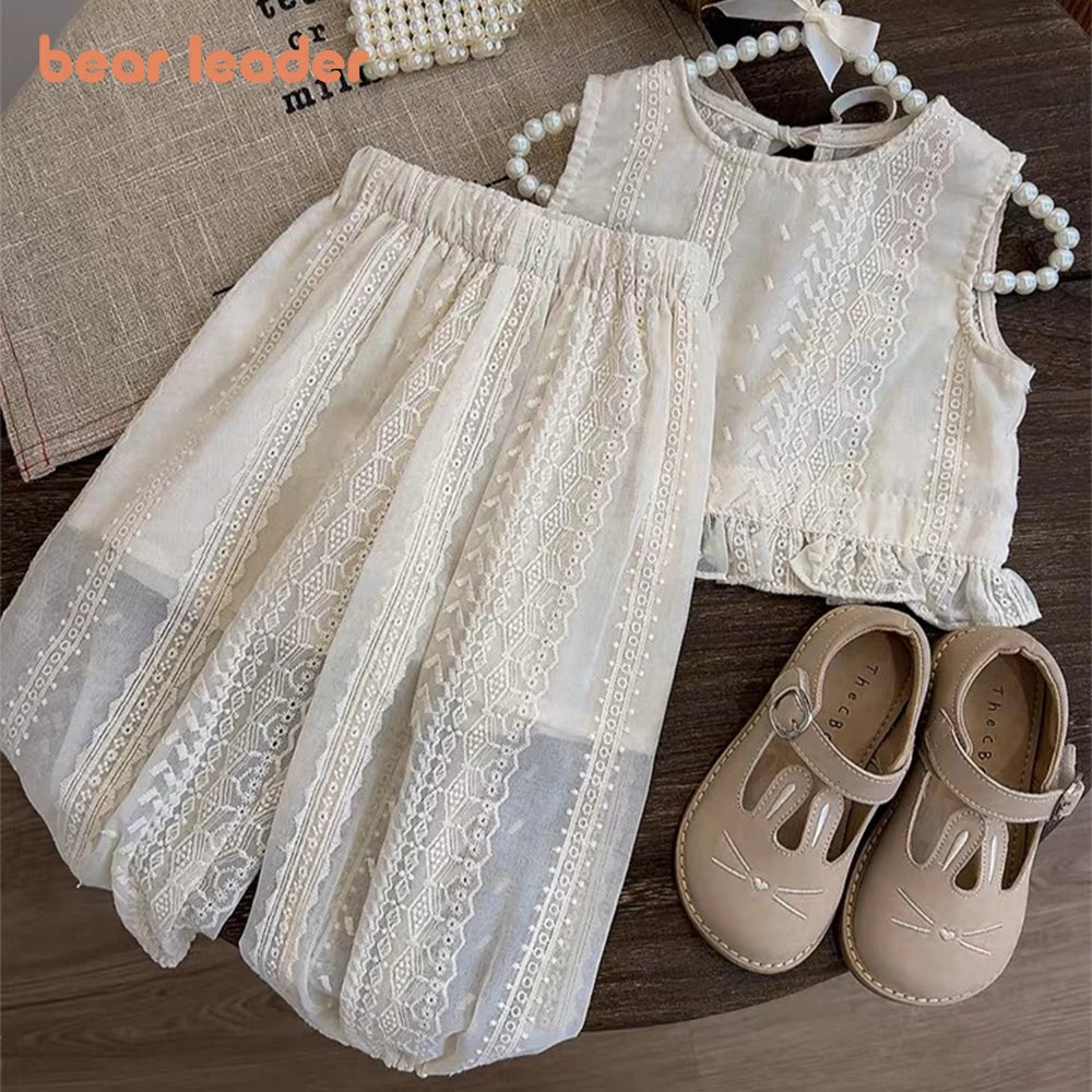 T-shirt + Pants 2pcs Suit Strap Cardigan Vest Girls Clothes Outfits