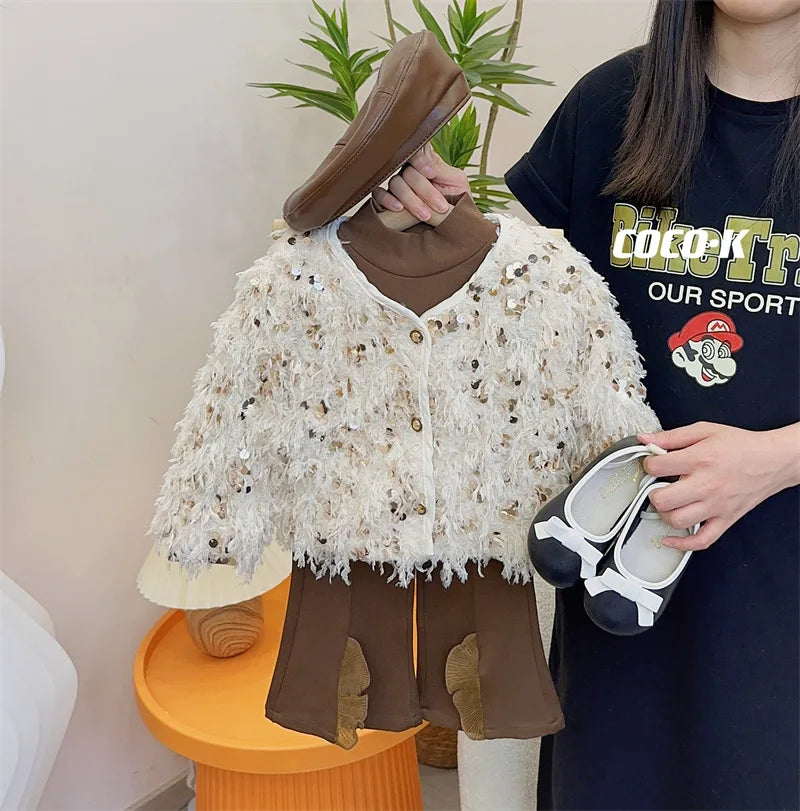 Girls Coat Sequin Long Sleeve