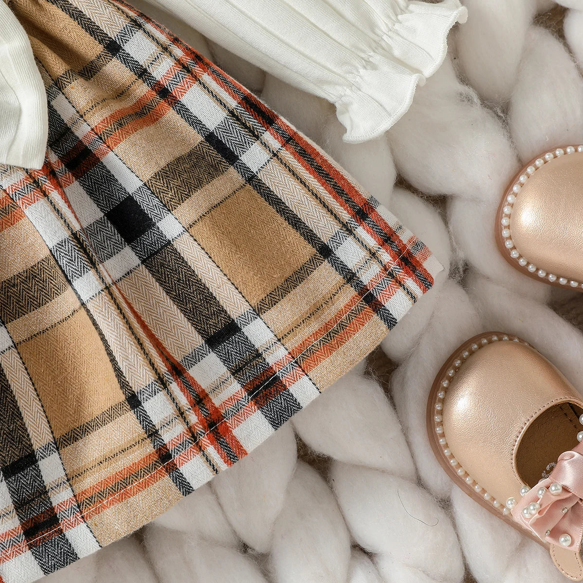 Baby Girls Long Sleeve With Bow Plaid Fahion