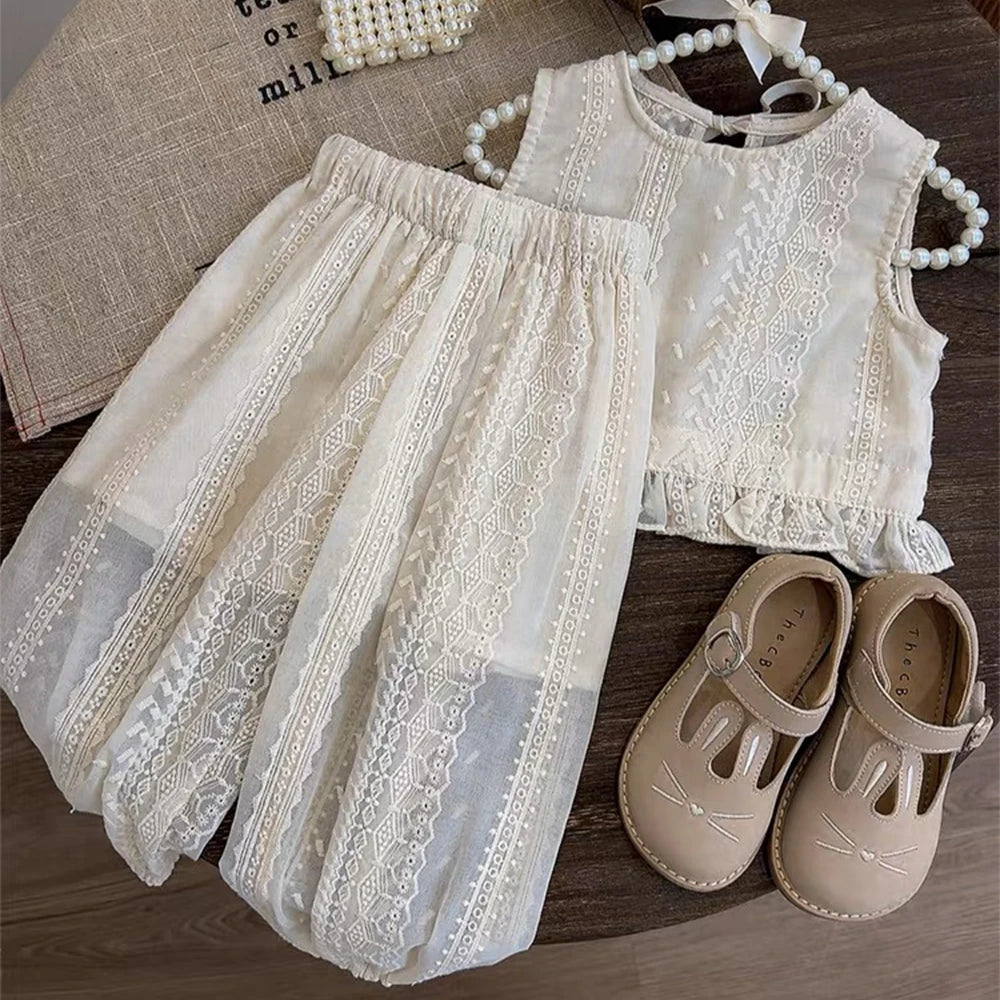T-shirt + Pants 2pcs Suit Strap Cardigan Vest Girls Clothes Outfits