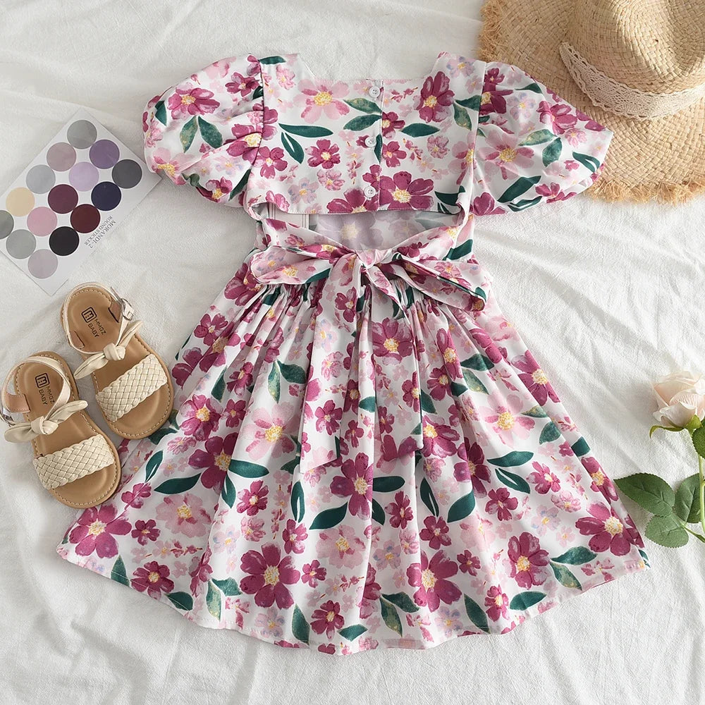 Pink Plaid Bow Dress Elegant