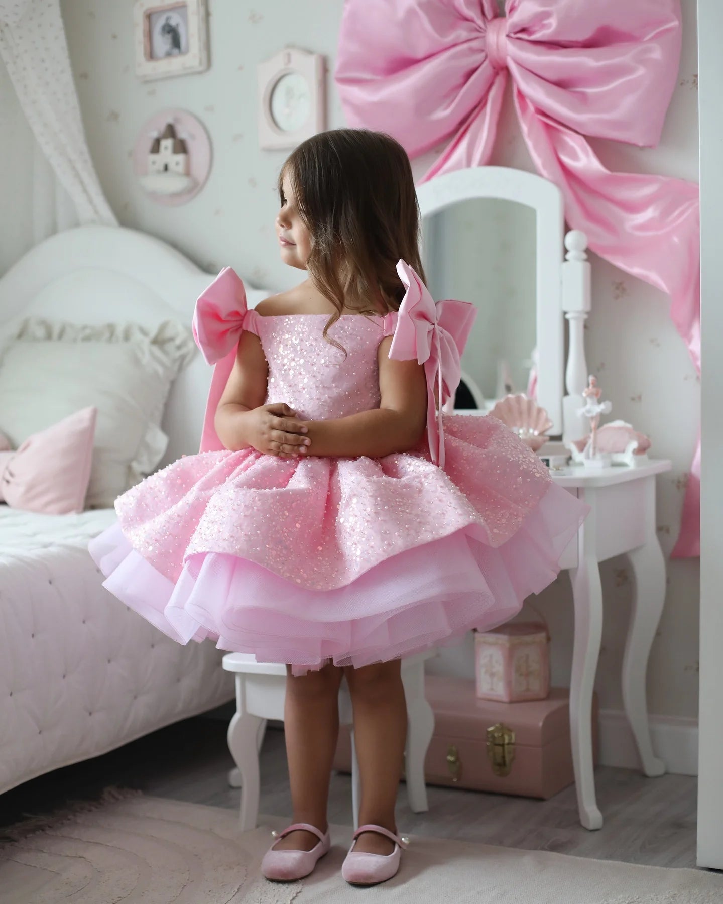 Sparkling Pink Flower Girl Dress For Wedding 2025