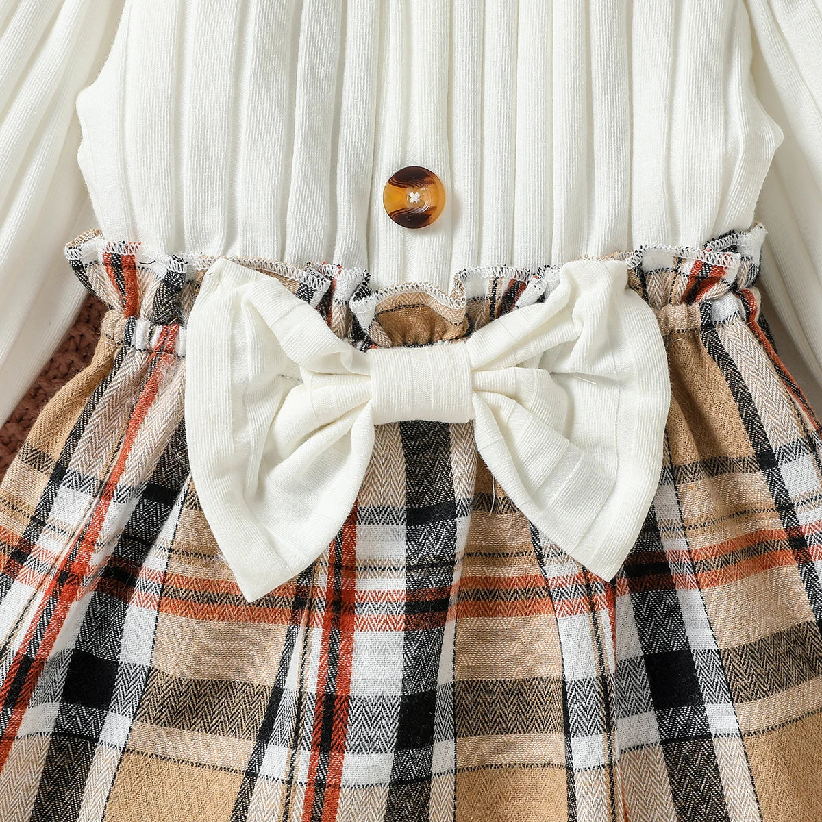 Baby Girls Long Sleeve With Bow Plaid Fahion