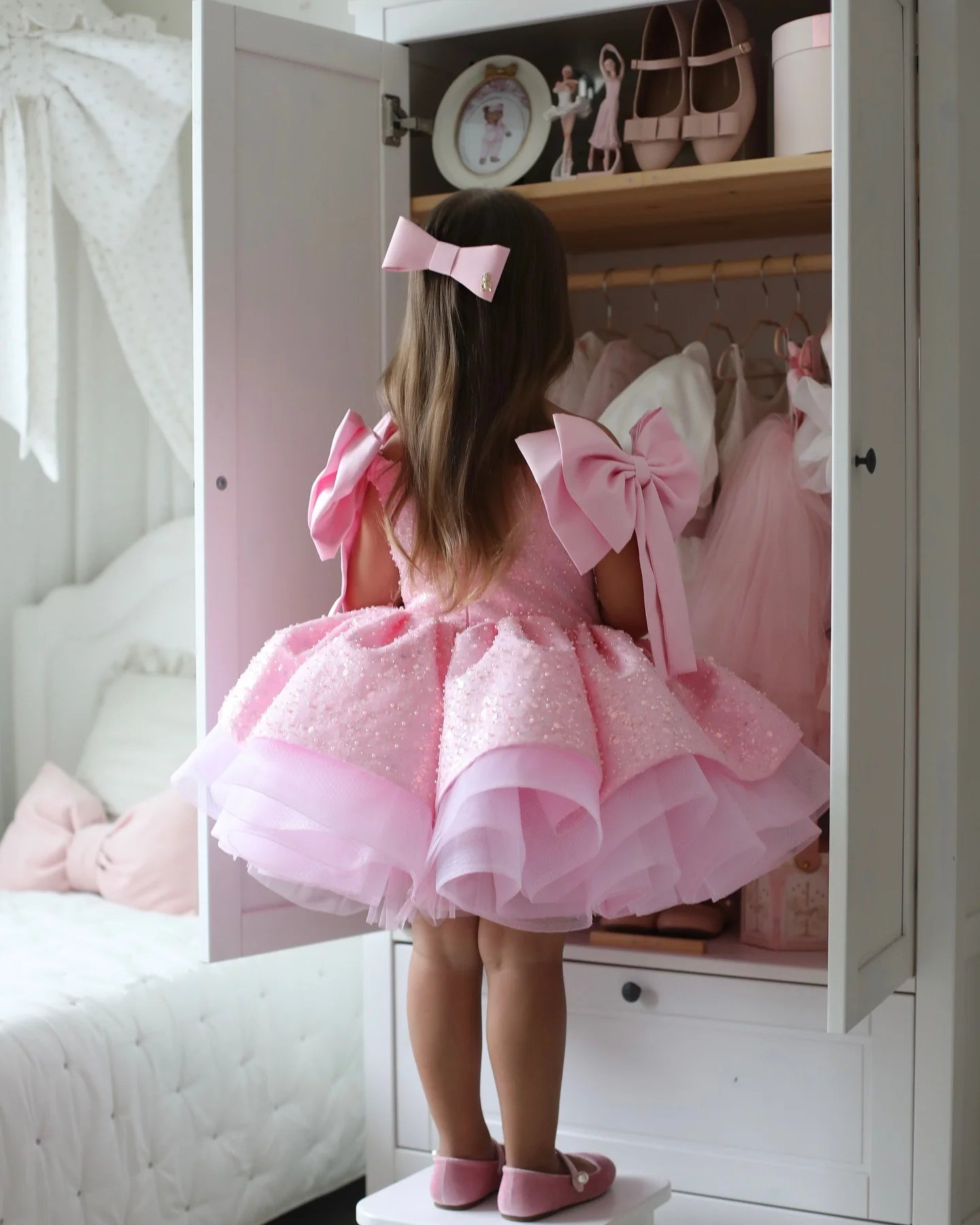 Sparkling Pink Flower Girl Dress For Wedding 2025