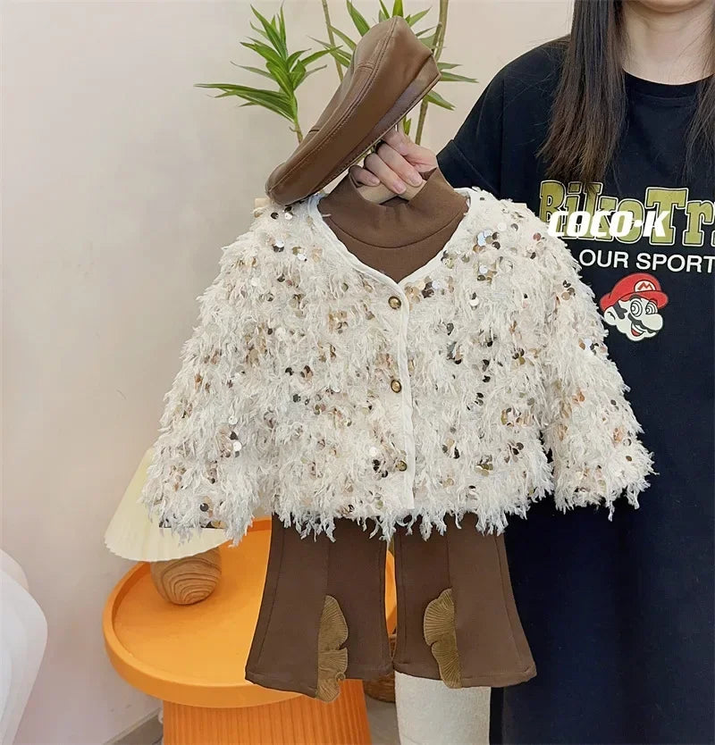 Girls Coat Sequin Long Sleeve