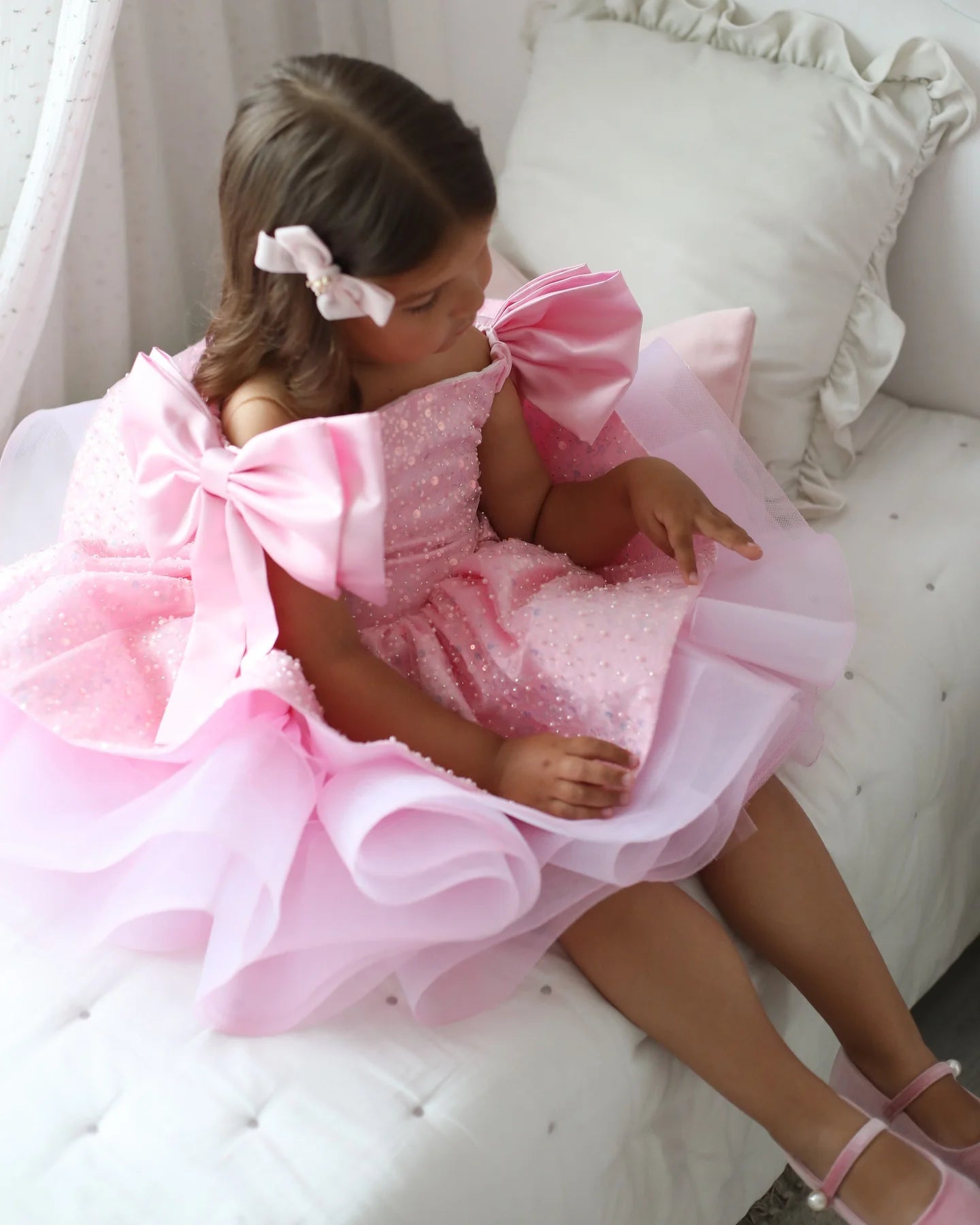Sparkling Pink Flower Girl Dress For Wedding 2025