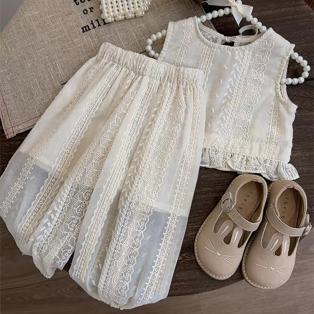 T-shirt + Pants 2pcs Suit Strap Cardigan Vest Girls Clothes Outfits