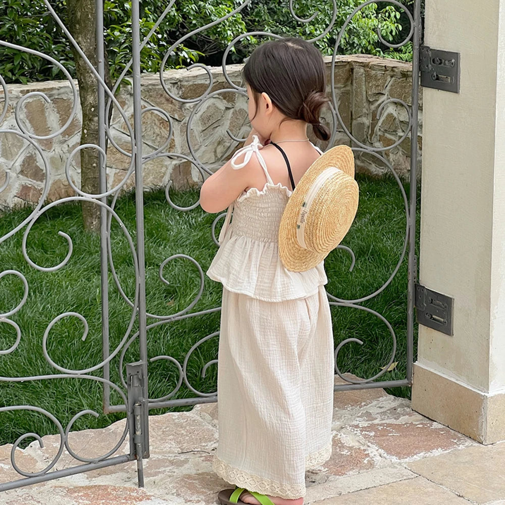 T-shirt + Pants 2pcs Suit Strap Cardigan Vest Girls Clothes Outfits