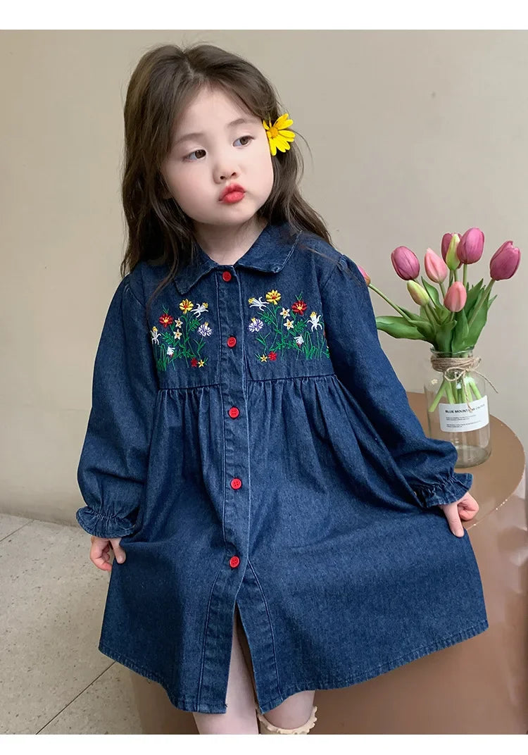 Embroidered Denim Dress Spring and Autumn 2025