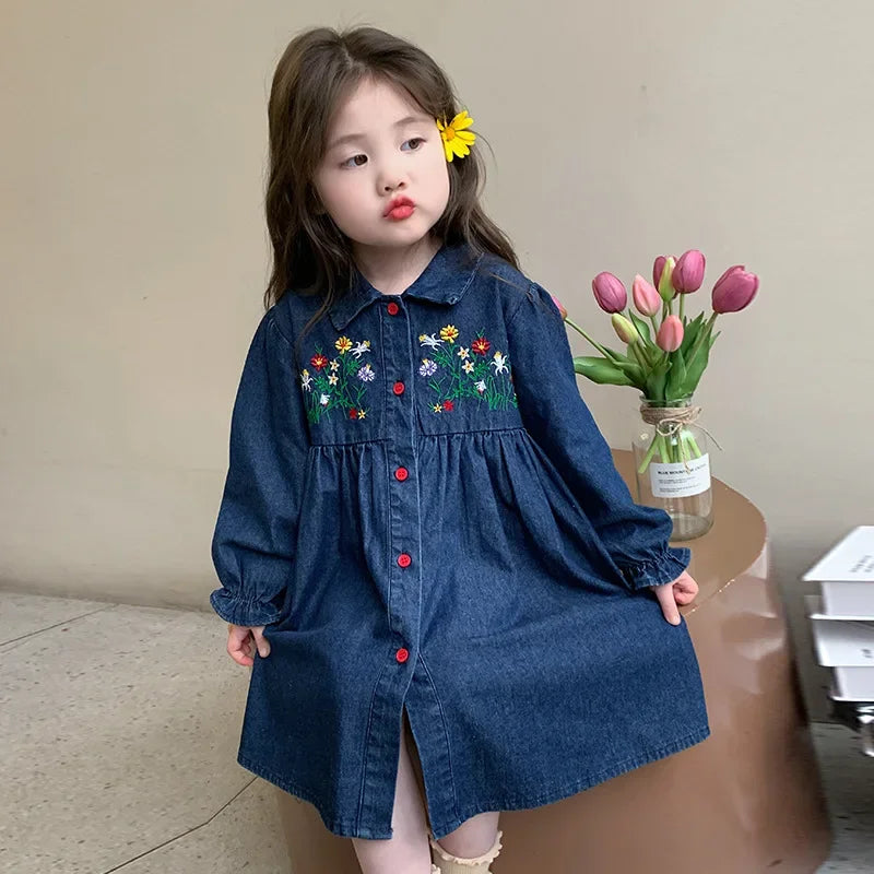 Embroidered Denim Dress Spring and Autumn 2025