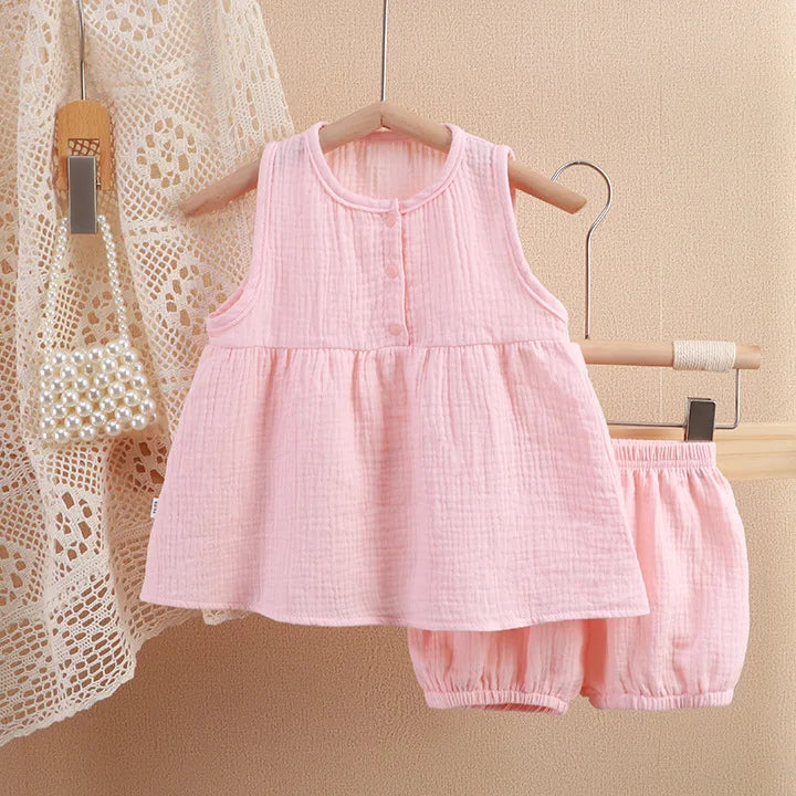 Baby Kids Girls Clothes Short Sets Summer Toddler Boy Cotton T-shirt+Shorts Linen Children