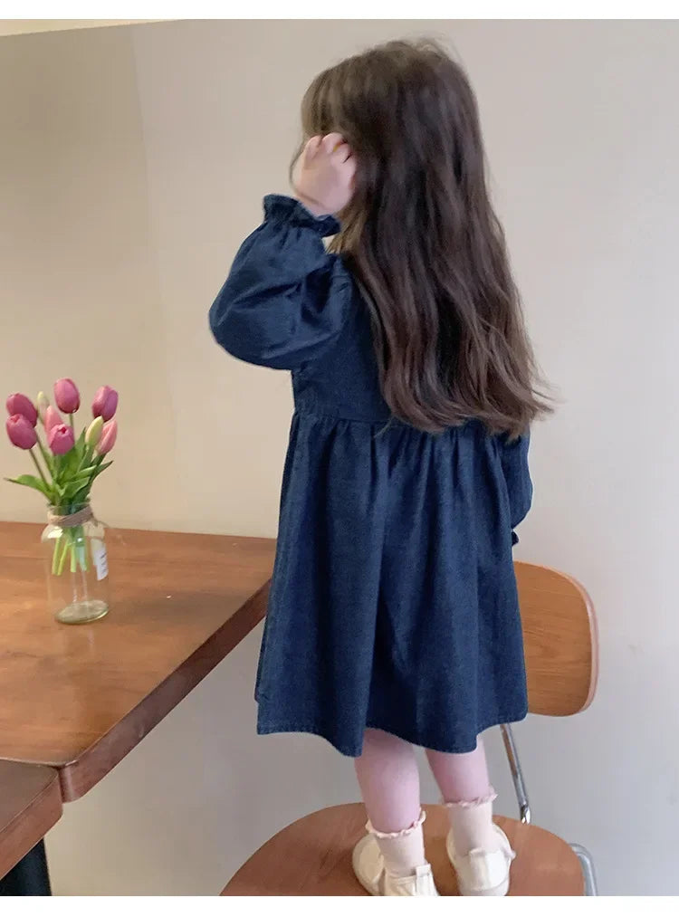 Embroidered Denim Dress Spring and Autumn 2025