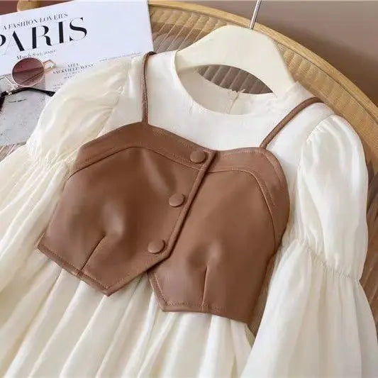 Spring Autumn Baby Suits Girl Vest + Long Sleeve Dresses