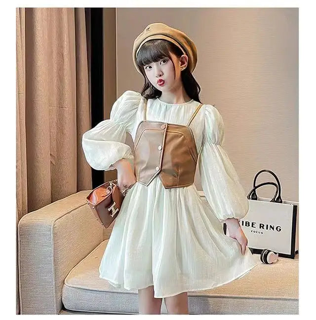 Spring Autumn Baby Suits Girl Vest + Long Sleeve Dresses