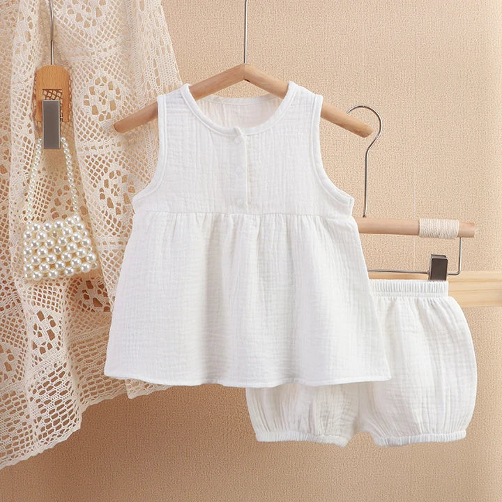 Baby Kids Girls Clothes Short Sets Summer Toddler Boy Cotton T-shirt+Shorts Linen Children