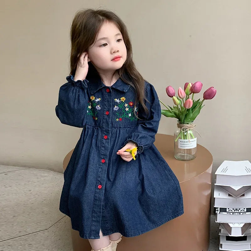 Embroidered Denim Dress Spring and Autumn 2025