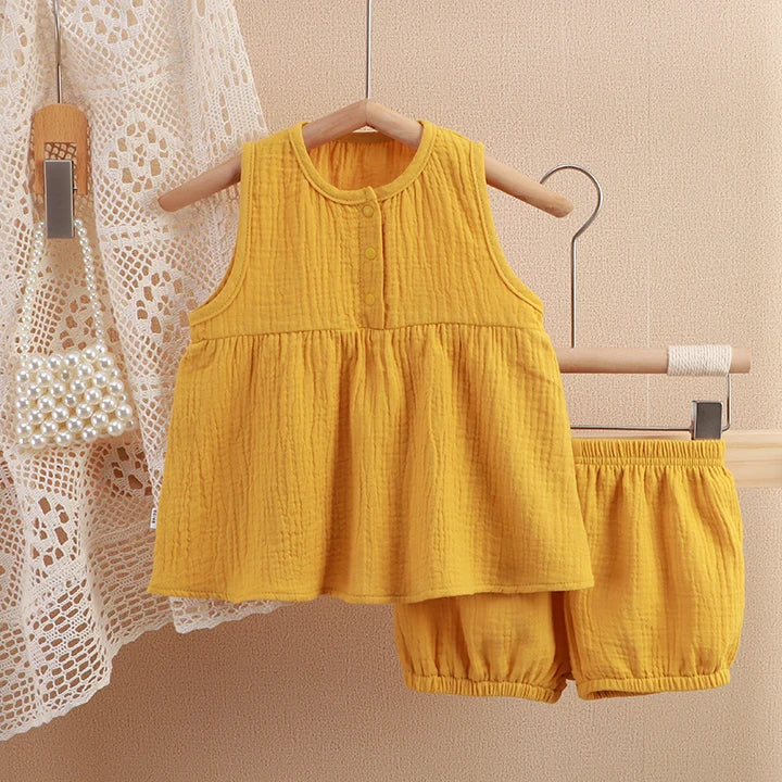Baby Kids Girls Clothes Short Sets Summer Toddler Boy Cotton T-shirt+Shorts Linen Children