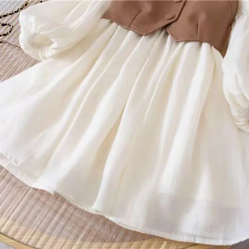 Spring Autumn Baby Suits Girl Vest + Long Sleeve Dresses