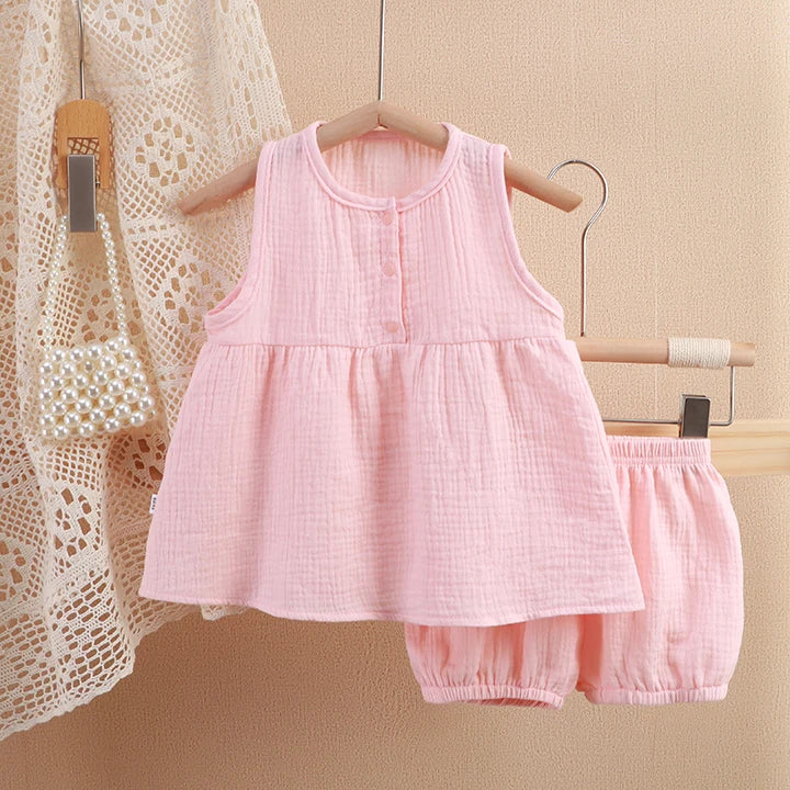 Baby Kids Girls Clothes Short Sets Summer Toddler Boy Cotton T-shirt+Shorts Linen Children
