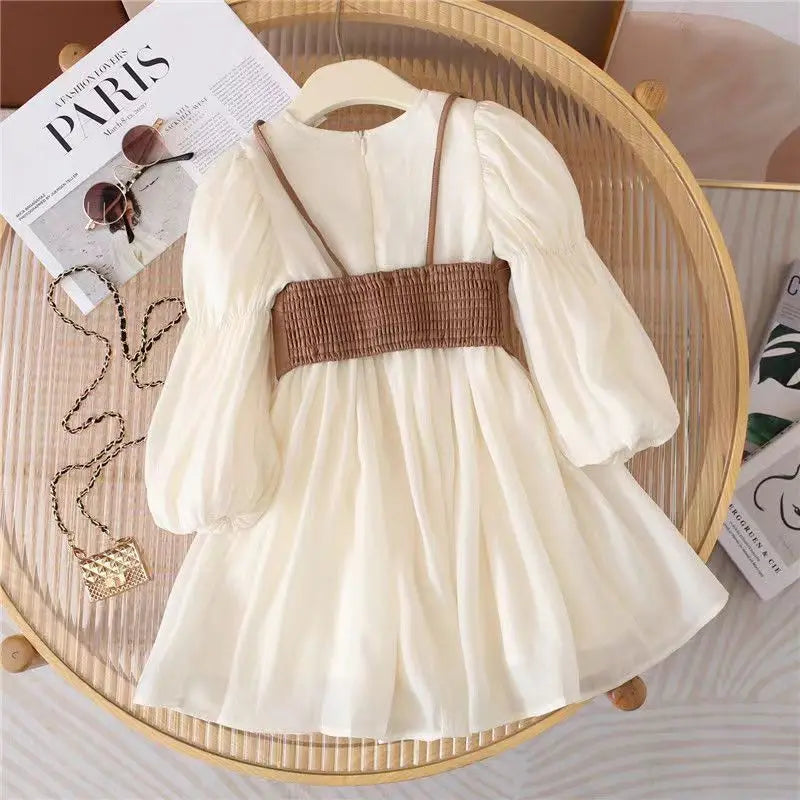 Spring Autumn Baby Suits Girl Vest + Long Sleeve Dresses