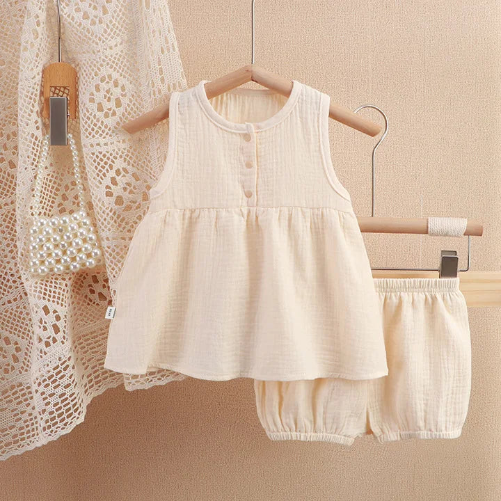 Baby Kids Girls Clothes Short Sets Summer Toddler Boy Cotton T-shirt+Shorts Linen Children