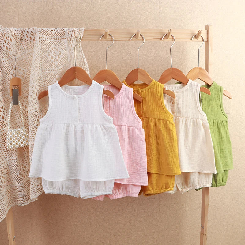 Baby Kids Girls Clothes Short Sets Summer Toddler Boy Cotton T-shirt+Shorts Linen Children