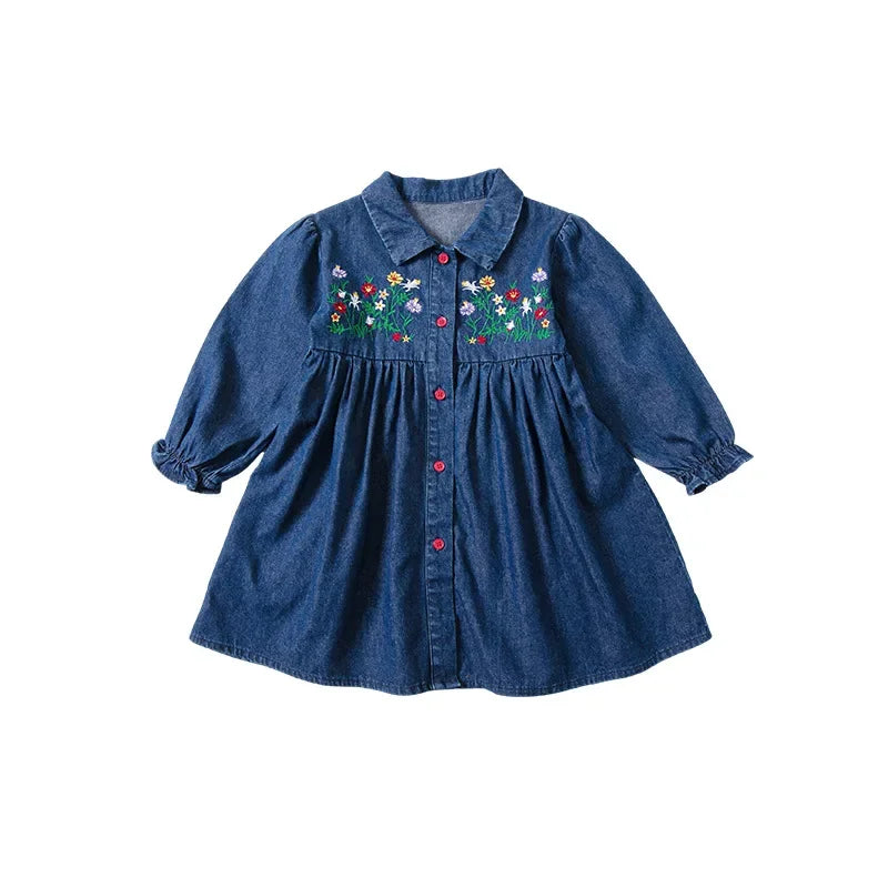 Embroidered Denim Dress Spring and Autumn 2025